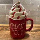 Rae Dunn Christmas Peppermint Mocha Mug Red Ceramic With Topper By Magenta New