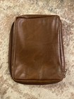 Faux Leather Brown Bible Case Cover Zipper Closure Cross Design Excellent Shape