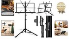 Lightweight Folding Music Stand With Clip Holder   Portable Carrying Bag - Black