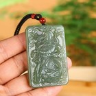 Chinese Natural Green Hetian Jade Jasper Jadeite Hand-carved Pendant Guangong