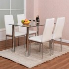 5 Piece Dining Set Glass Top Table And 4 Upholstered Chairs Kitchen Furniture