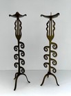 Vintage Pair Of Tall Hand Forged Whimsical Brass Pillar Or Ball Candle Holders
