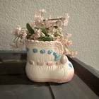 Vintage Shower Nursery Planter Decor Ceramic Pink Baby Booties Girl W flowers
