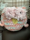 Handmade Crochet Stuffed Owl 8 Inches Tall 9 Inches Wide Pink And Turqoise