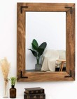 Large Wooden Mirror Brown Framed Bathroom Vanity Farmhouse Country Cabin 32x24