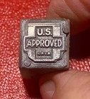 Vtg Printer Letterpress Block Metal On Wood  U s  Approved -  5  X  5 
