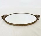 Vintage Matson Gold Ormolu Vanity Mirror Oval Tray Rose Handle Hollywood Regency