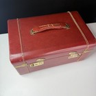 Vintage 1940s Brown Red Leather Train Case Tray Key Hard Small Suitcase Brass