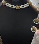 Vintage Retro White Beaded Double-strand Necklace Earrings Celluloid Japan