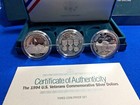 1994 U s  Veterans Three Coin Silver Proof Dollar Set W box   Coa