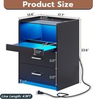Glass Top Night Stand With Pull-out Tray  Led Lights  2 Drawers  Open Storage