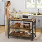 Rolling Kitchen Island Cart On Wheels W power Outlet   Glass Holder   Hooks