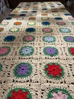 Vtg Handmade Square White Multi Flower Afghan Throw Blanket 3d Flowers 64   x84   