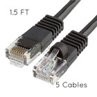 5x 1 5ft Cat5e Cable Ethernet Lan Network Cat5 Rj45 Patch Cord Black New