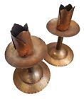 2x Hammered Brass Bud Roses Art Nouveau Style Candlesticks Candle Holders 7 