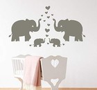 Cute Elephant Family With Hearts Wall Decals Baby Nursery Decor Kids Room Wall 