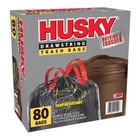 Husky Large Trash Bags  30 Gallon  80 Black Bags  unscented drawstring  20  Pcr 