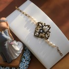 Big Adjustable Strap Golden Antique Art Nouveau Floral Real Pearl Baroque Sc31