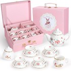 Girls Porcelain Tea Set - Kids Tea Party Playset With Teapot  Cups   Carry Case 