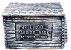 Vintage The Lincoln Savings Bank Brooklyn Ceramic Log Home Promotional Coin Bank