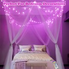 White Bed Canopy With 24 Colors Star Lights For Girls  8 Corner Princess Cano   