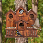 Bird House Outdoor With Feeder  6-room Wooden Birdhouse For Outdoors   Outside