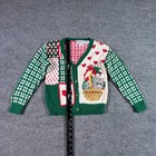 Vintage The Eagle s Eye Christmas Cardigan Sweater Youth Green Cotton Hand-knit