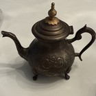 Antique Chinese Brown Metal Tea Caddy Teapot Form Hinged Lid W  Liner