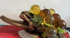 Vtg Large Mcm Amber Yellow Gold Lucite Acrylic Grapes Cluster On Driftwood 13    L