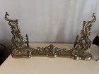 Vintage French Louis Xv Rococo Ornate Brass Fireplace Andirons Fender