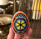 Vtg Mexican Huichol Beaded Egg Ornaments Set Of 2 Colorful Folk Art