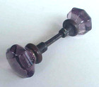 1a  Antique Purple Lavender 8 Point Glass Door Knobs With Brass Mounts  1 Pair 