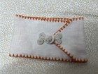 Tiny Linen Cross Stitch Needle Holder Japanese Lanterns W frog Closure Hemstitch