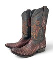 Cuadra Men   s Caiman Fuscus Leather Brown burgandy Cowboy Boots Us8