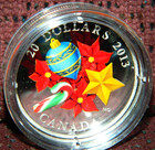 2013 Canada  20  Holiday Candy Cane Colored Silver Coin With Murano Glass   Box