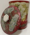 Vintage George W  Horner   Co Floral Red Gold Tin Metal Lid Container Canister