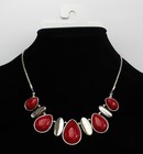 New Semi Precious Red   Silver Necklace Earring Set Nwt  32 Tags  n2446