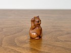 Hand-carved Boxwood Ojime Bead Maneki Neko Good Luck Cat  Signed  Japanese Craft