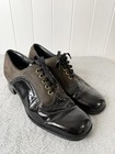 Vtg  60s 70s Platform Disco Shoes Black Patent Gray Suede Groovy Mens Size 9 5  