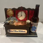 Vintage Pabst Brewing Pbr Blue Ribbon Lighted Sign Clock Bartender Bar Display