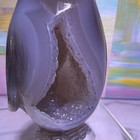 Stone Penguin Figurine Carving With Druzy Crystal Geode Center
