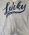 Boys Lucky Brand Gray Blue Shamrock Hooded Sweatshirt Large Big Kids Used