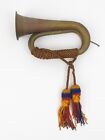 Vintage Copper   Brass Bugle Horn With Decorative Braid 10 5  Long X 7  Tall