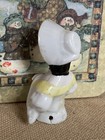 2 25  Antique German Bisque Half 1 2 Doll Pin Cushion Lady W yellow Bonnet
