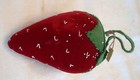 Antique Large Red Velved Strawberry Pin Cushion 6  Green Felt Leaves