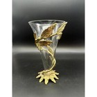 Antique Fluted Glass Floating Vase Brass Leaf Wrapped Design Art Nouveau 8 In