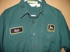 Vintage John Deere Factory Employee Uniform Shirt Embroidered Patch Green Usa