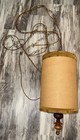 Vtg Mid Century Mcm Swag Hanging Light Lamp With Chain Cord Burlap Fabric 15 In