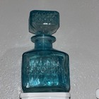 Vintage Century Modern Teal Blue Glass Decanter W  Stopper Square Geometric 