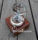 Antique Silver Finished Marine Brass Brunton Working Compass Engraved Designer